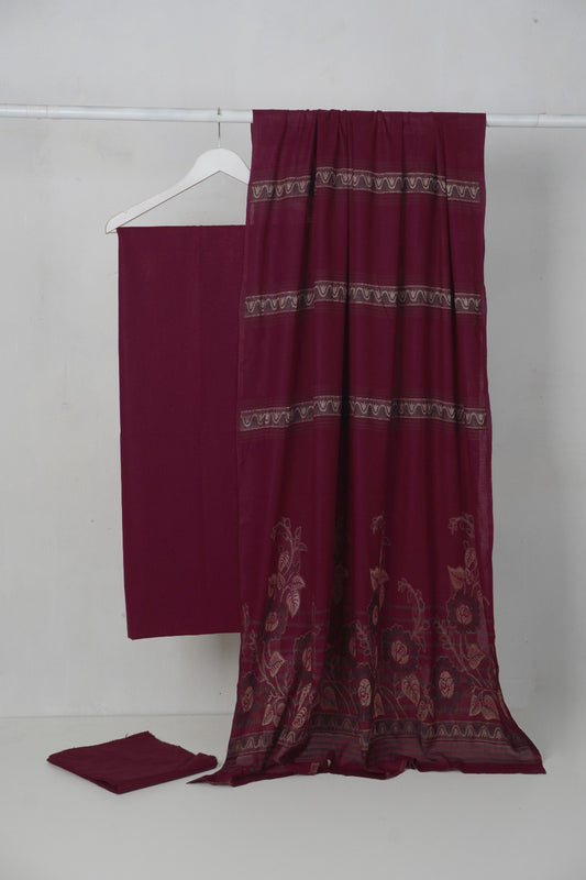 3PC BANA DORA LAWN WITH NEW BANARSI JAQUARD PREMIUM QUALITY DUPATA (3BN00MH) MAHROON
