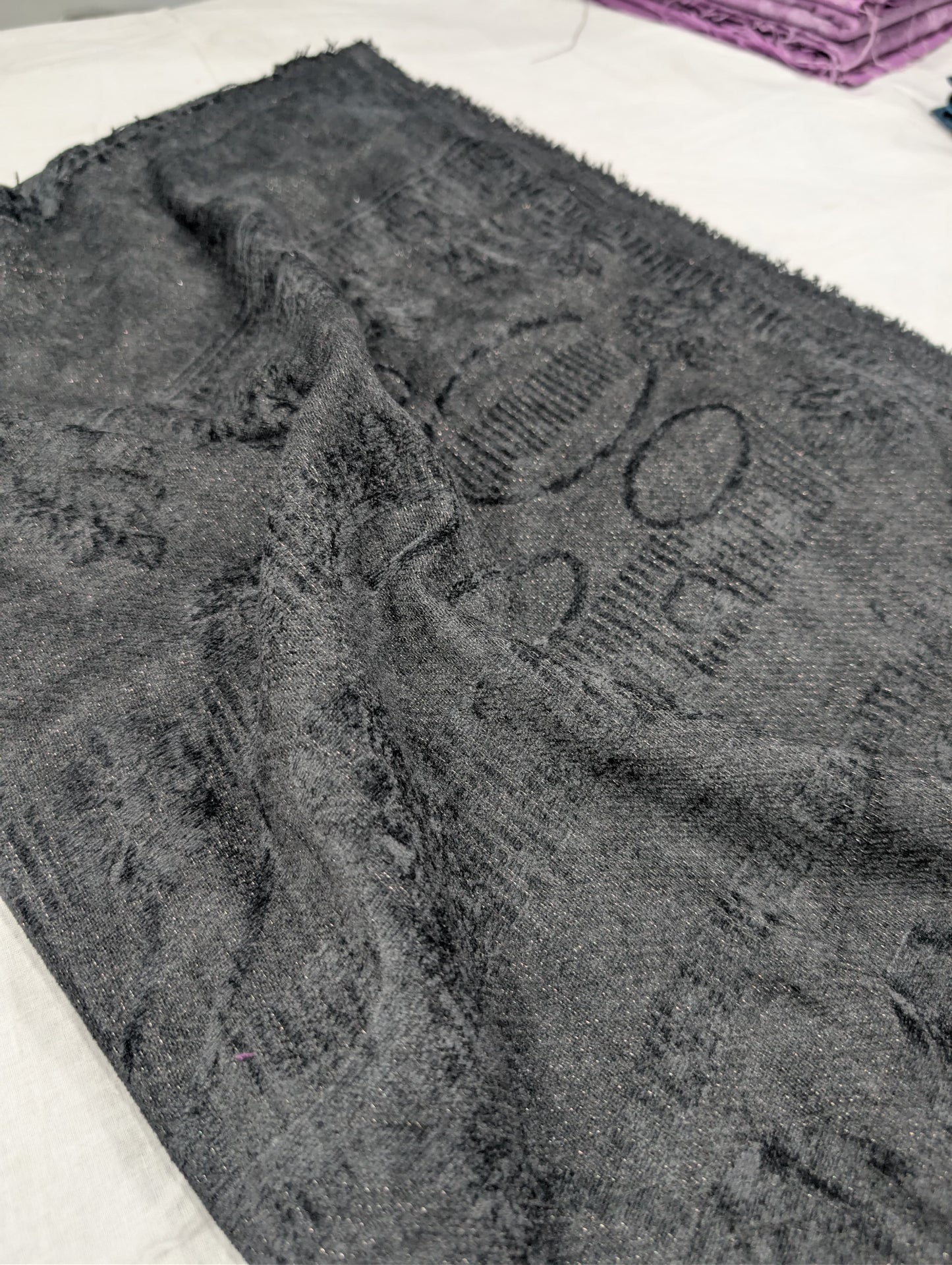 3PC PEACH LEATHER WITH HIGH QUALITY SELF DESIGN FLUFFY VELVET SHAWL EXPORT QUALITY WINTER COLLECTION (JET BLACK)