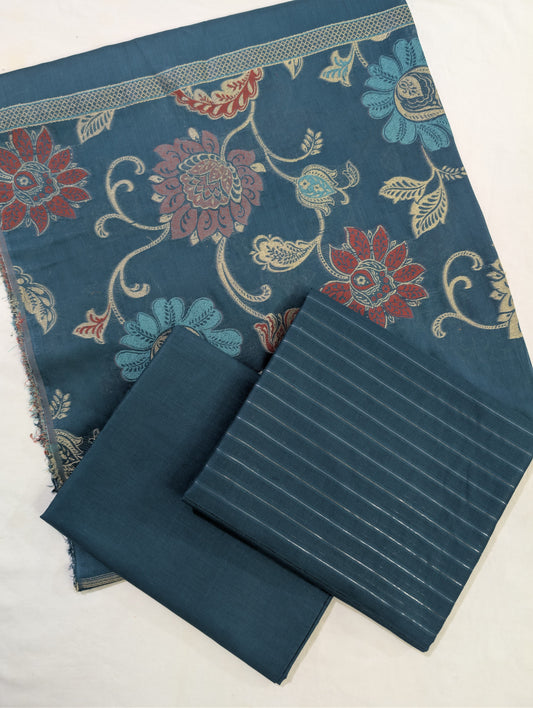 3PC MOON LIGHT LAWN WITH VERY PREMIUM QUALITY MULTI JAQUARD BANARSI LAWN DUPATA (ZINC COLOR)