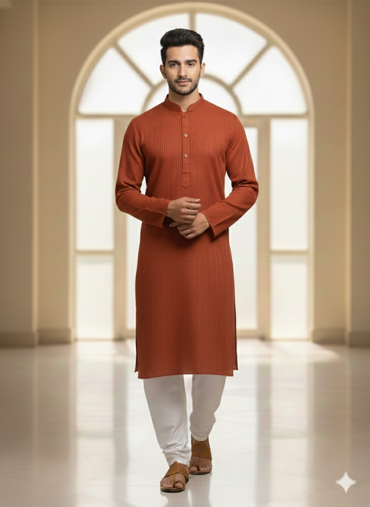 MENS KURTA SHALWAR UNSTITCHED PREMIUM QUALITY SUMMER COOL COTTON (RUST COLOR )