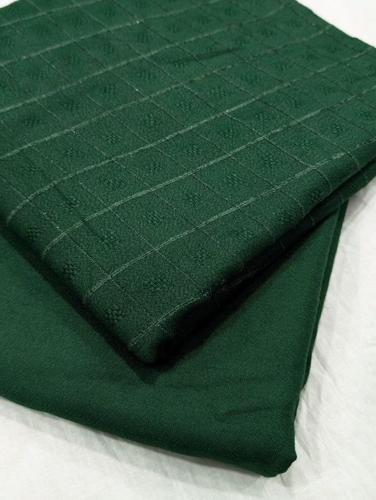 2PC MARINA SELF EMBOSSED DESIGN WITH HIGH QUALITY PLAIN MARINA TROUSER (BOTTLE GREEN)