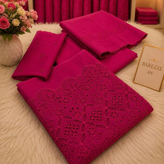 Barezze 3PC Chikankari Embroidered Lawn Suit ( PINK)