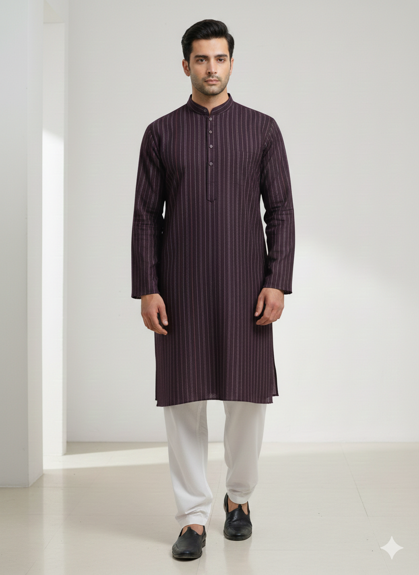 MENS KURTA SHALWAR UNSTITCHED PREMIUM QUALITY SUMMER COOL COTTON (DARK PURPLE)