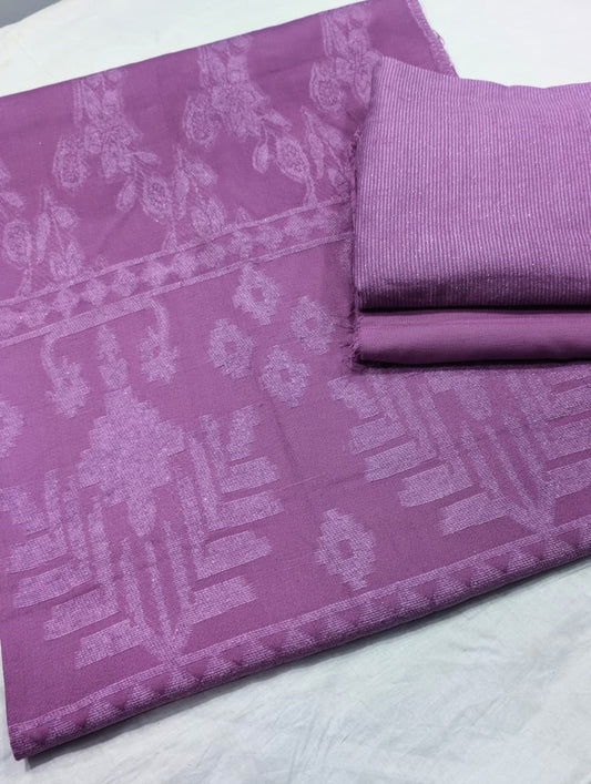 3PC PEACH WOOL VELVET WITH HIGH QUALITY CUT WORK DESIGN VELVET SHAWL EXPORT QUALITY WINTER COLLECTION (PURPLE LILAC) MOST DEMANDING COLOR
