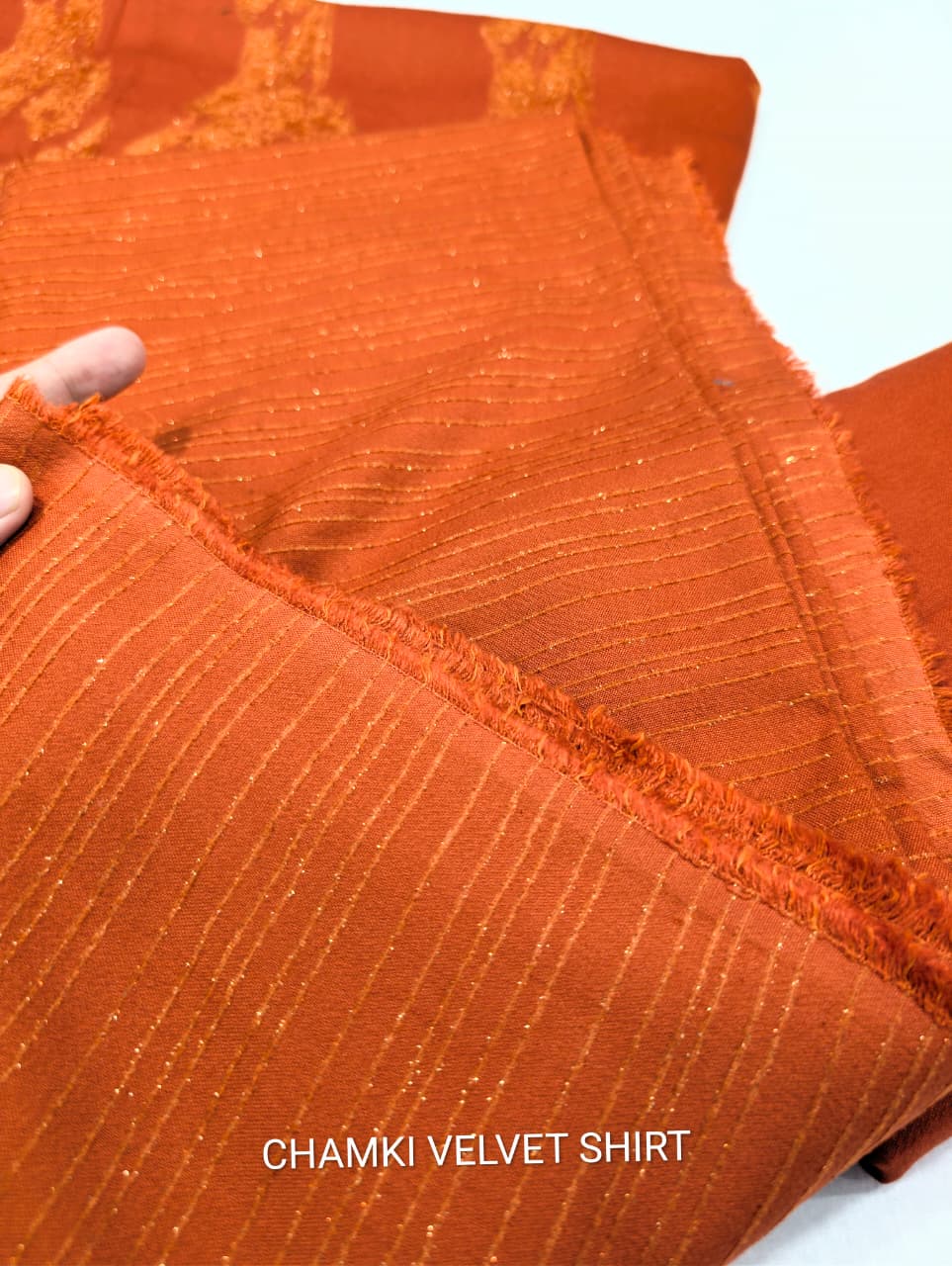 3PC CHAMKI VELVET MARINA WITH HIGH QUALITY CUT WORK DESIGN VELVET SHAWL PREMIUM WINTER COLLECTION (RUST COLOR)