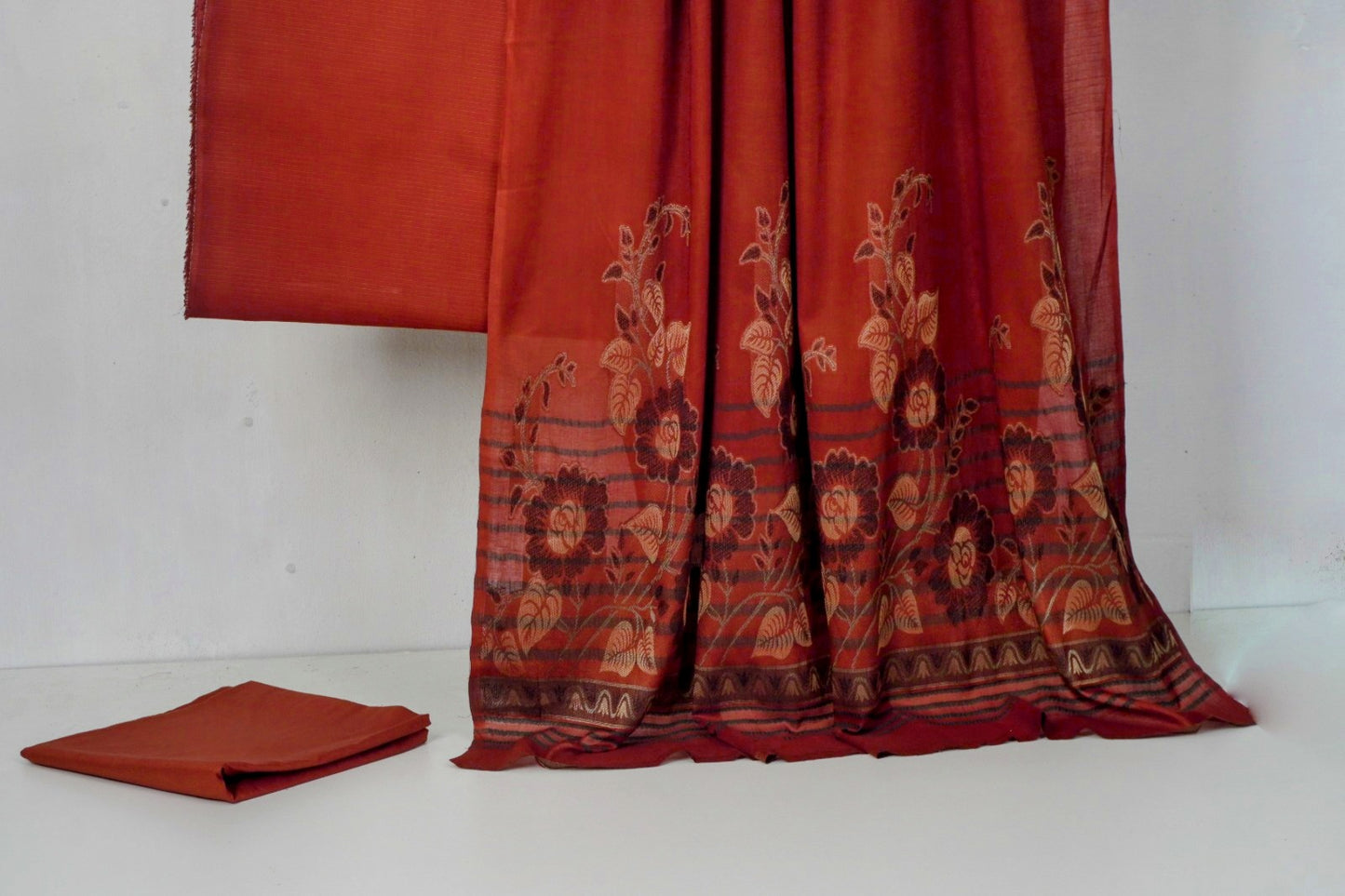 3PC BANA DORA LAWN WITH NEW BANARSI JAQUARD PREMIUM QUALITY DUPATA (3BN00RS) RUST