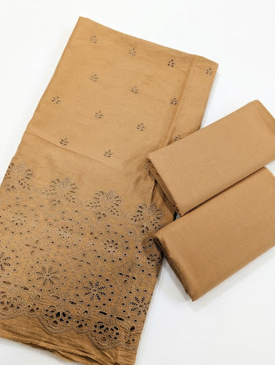 2PC LAWN CHICKEN EMBROIDED BORING LUXURY SUMMER COLLECTION (CAMEL COLOR)