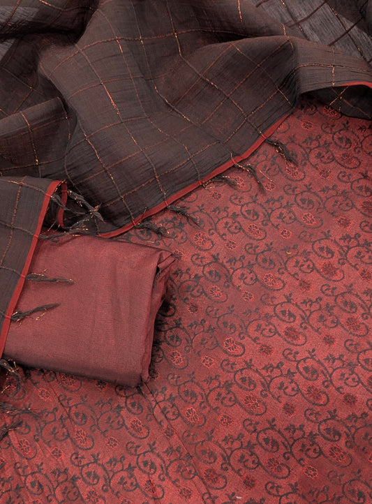 3PC SILK JAQUARD BANARSI LUXURY SUMMER COLLECTION 2026 (DARK MAHROON)