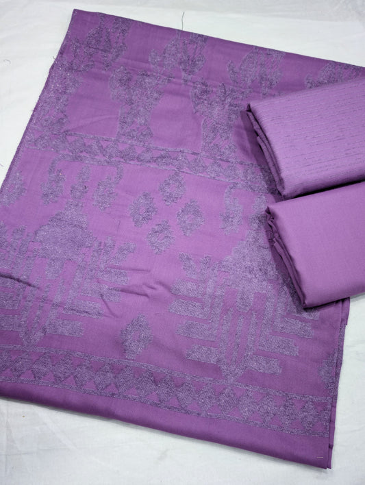 3PC CHAMKI VELVET MARINA WITH HIGH QUALITY CUT WORK DESIGN VELVET SHAWL PREMIUM WINTER COLLECTION (PURPLE LILAC)