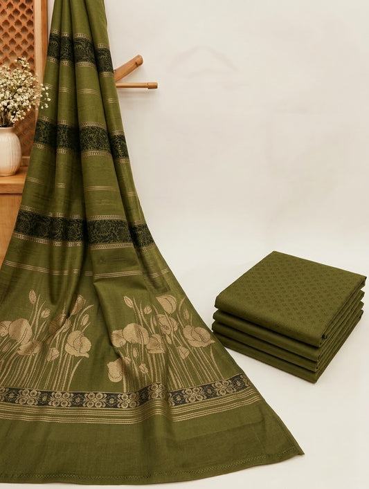 3PC MARINA SELF EMBOSSED DESIGN WITH HIGH QUALITY PASHMINA KANI WORK SHAWL (KATCHA MAHNDI) BEAUTIFUL ❤️