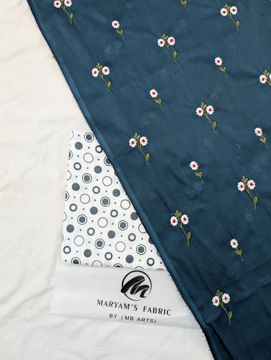 2PC EMBROIDERY LAWN WITH POLKA DOT PRINTED CAMBRIC TROUSER PREMIUM QUALITY SUMMER COLLECTION (EMBP00ZN)