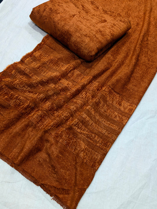 3PC SWEET LEATHER VELVET EXPORT QUALITY WINTER COLLECTION (RUST COLOR)