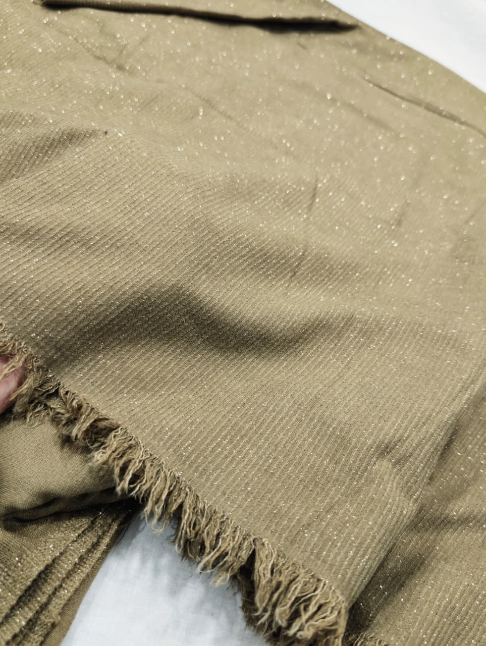 3PC PEACH WOOL VELVET WITH HIGH QUALITY CUT WORK DESIGN VELVET SHAWL EXPORT QUALITY WINTER COLLECTION (SAND SKIN)