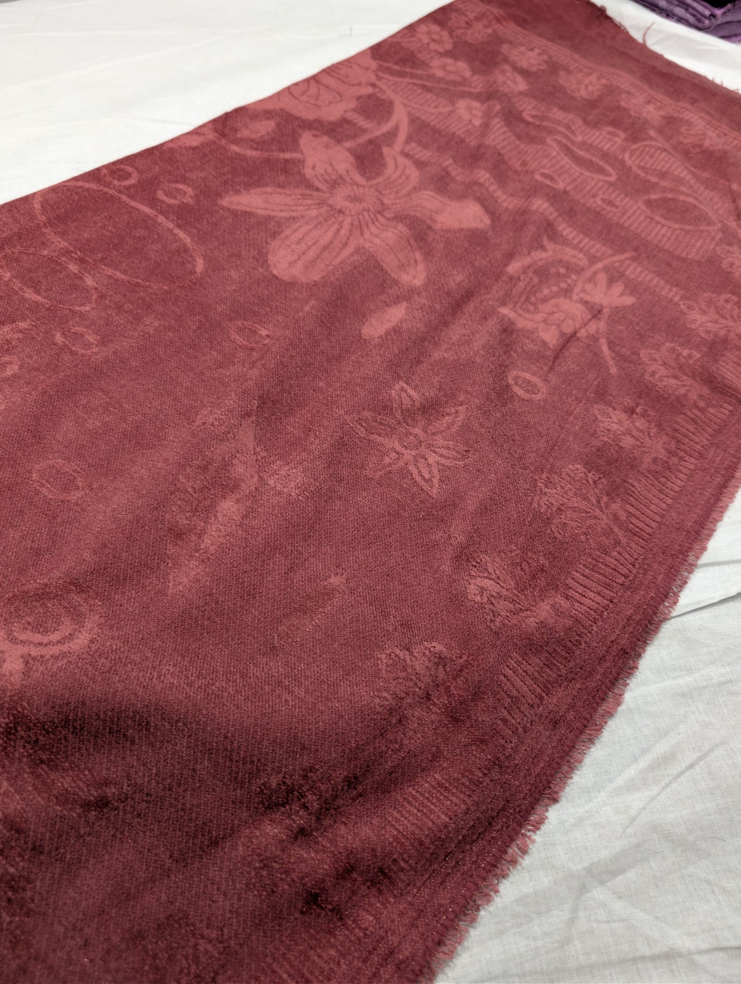 3PC PEACH LEATHER WITH HIGH QUALITY SELF DESIGN FLUFFY VELVET SHAWL EXPORT QUALITY WINTER COLLECTION (ROSE PINK)