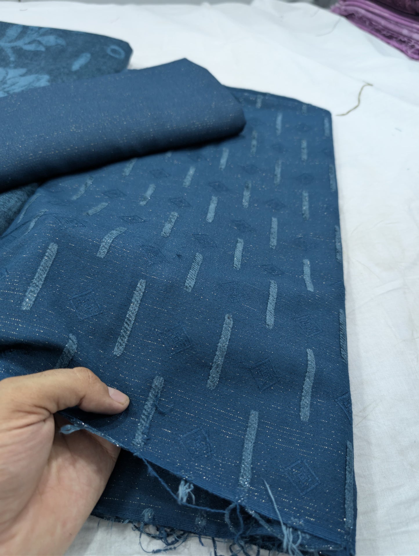3PC PEACH LEATHER WITH HIGH QUALITY SELF DESIGN FLUFFY VELVET SHAWL EXPORT QUALITY WINTER COLLECTION (ZINC BLUE)