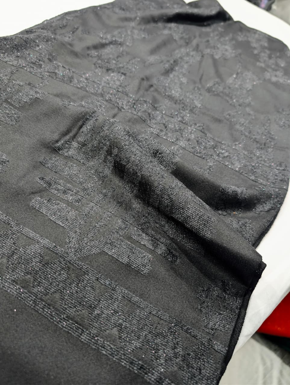 3PC PEACH WOOL VELVET WITH HIGH QUALITY CUT WORK DESIGN VELVET SHAWL EXPORT QUALITY WINTER COLLECTION (JET BLACK)