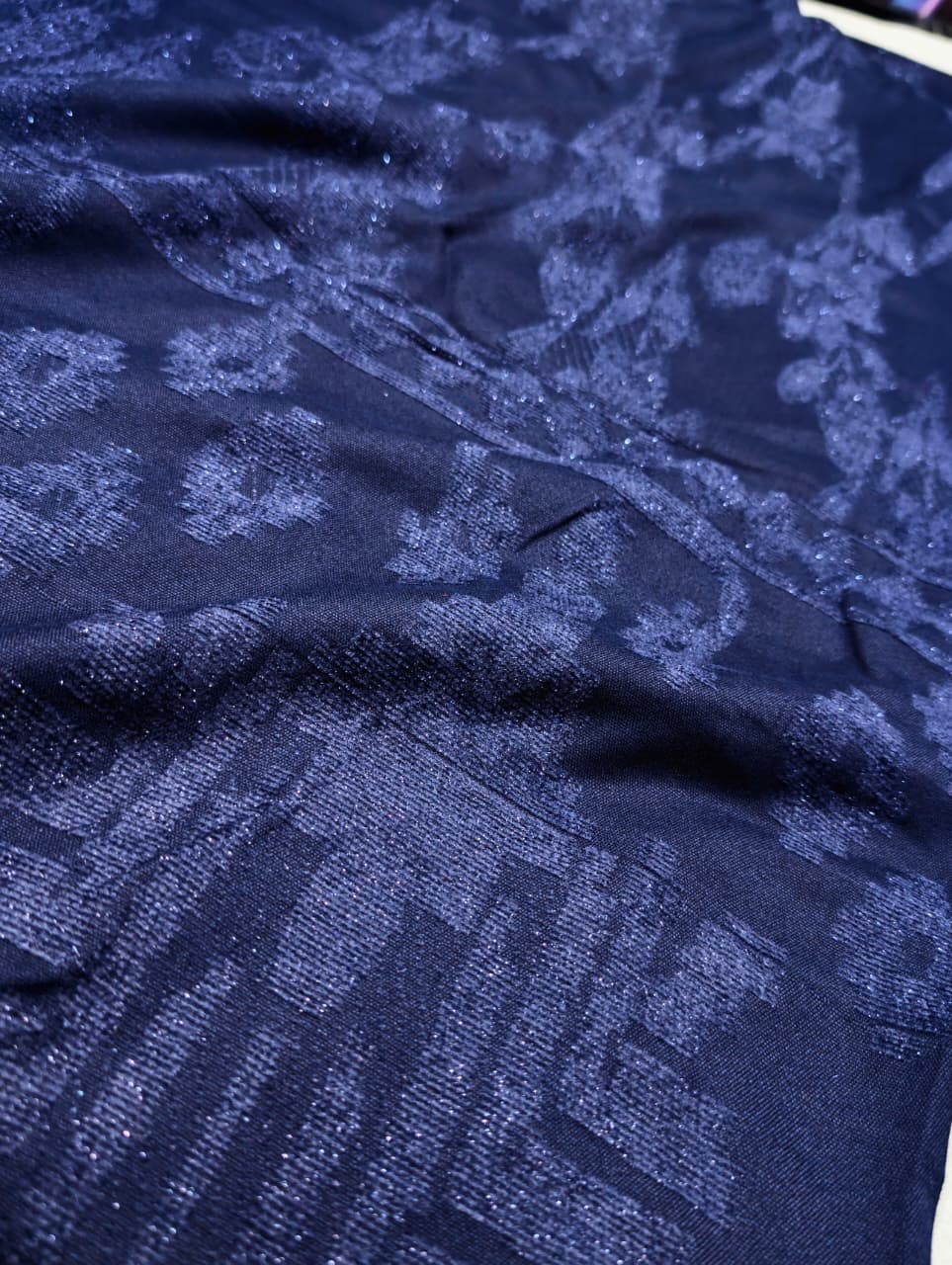 3PC PEACH WOOL VELVET WITH HIGH QUALITY CUT WORK DESIGN VELVET SHAWL EXPORT QUALITY WINTER COLLECTION (NEVYBLUE)