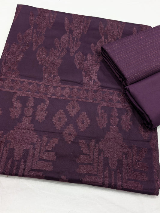 3PC CHAMKI VELVET MARINA WITH HIGH QUALITY CUT WORK DESIGN VELVET SHAWL PREMIUM WINTER COLLECTION (DARK PURPLE)