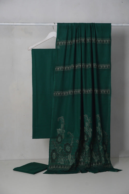 3PC BANA DORA LAWN WITH NEW BANARSI JAQUARD PREMIUM QUALITY DUPATA (3BN00GR) GREEN