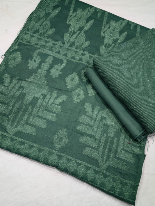 3PC PEACH WOOL VELVET WITH HIGH QUALITY CUT WORK DESIGN VELVET SHAWL EXPORT QUALITY WINTER COLLECTION (SAGE GREEN)