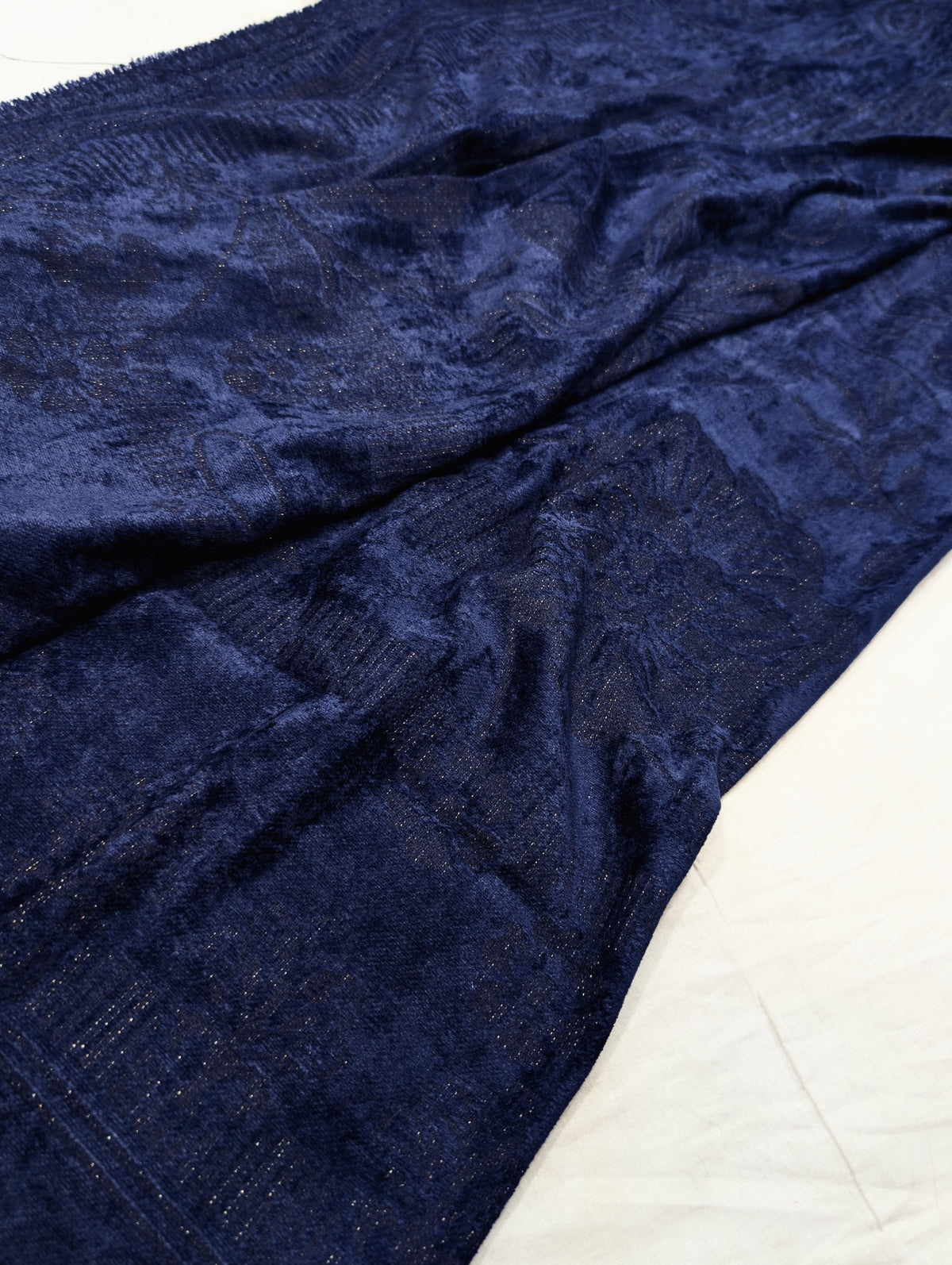 3PC PEACH LEATHER WITH HIGH QUALITY SELF DESIGN FLUFFY VELVET SHAWL EXPORT QUALITY WINTER COLLECTION ( NEVYBLUE)
