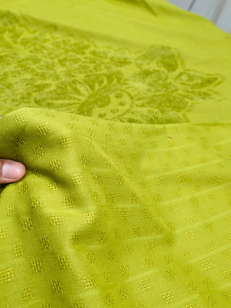 3PC MARINA SELF EMBOSSED WITH HIGH QUALITY RICH VELVET WOOL SHAWL LUXURIOUS WINTER COLLECTION (OLIVE GREEN)