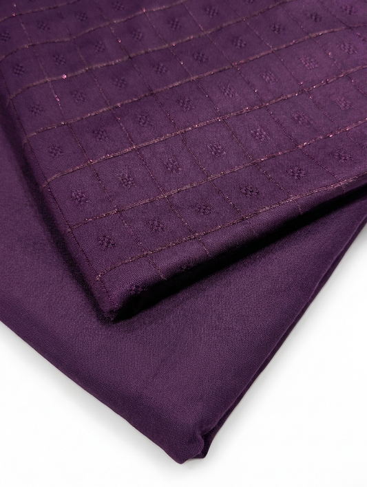 2PC MARINA SELF EMBOSSED DESIGN WITH HIGH QUALITY PLAIN MARINA TROUSER (DARK PURPLE)