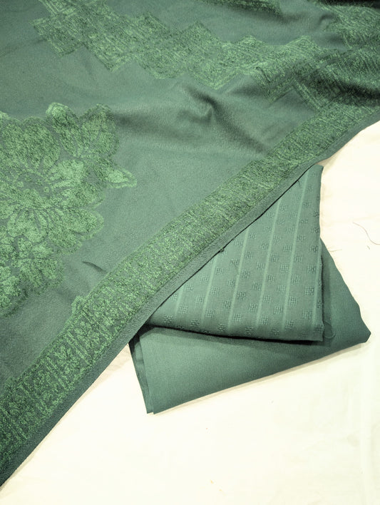 3PC MARINA SELF EMBOSSED WITH HIGH QUALITY RICH VELVET WOOL SHAWL LUXURIOUS WINTER COLLECTION (SAGE GREEN)