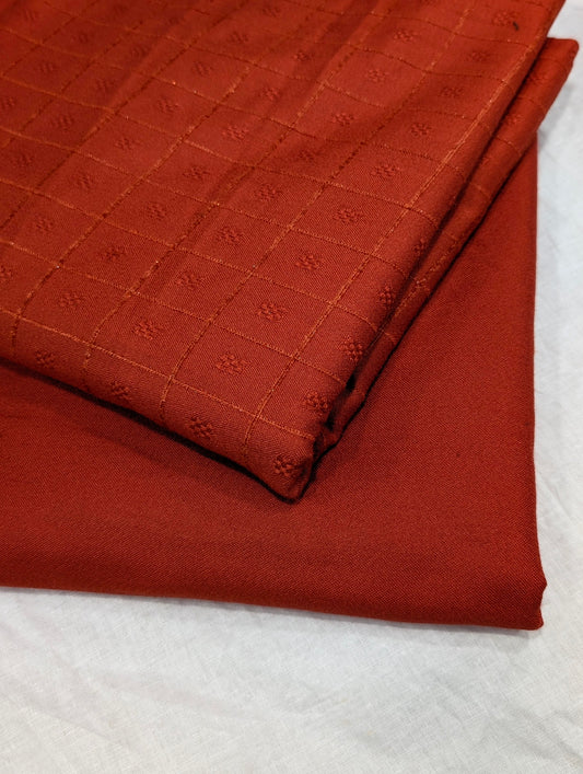 2PC MARINA SELF EMBOSSED DESIGN WITH HIGH QUALITY PLAIN MARINA TROUSER (RUST )