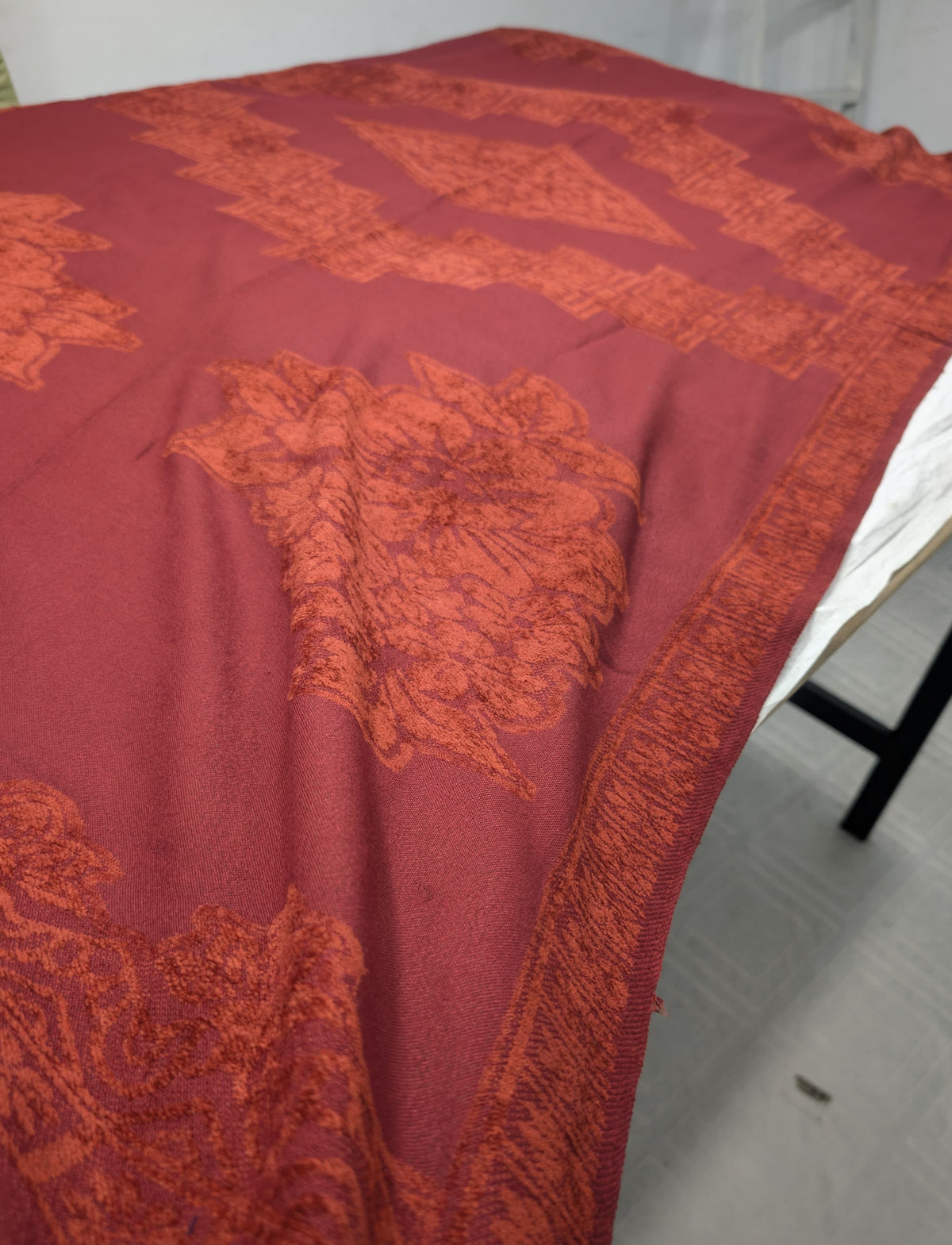 3PC MARINA SELF EMBOSSED WITH HIGH QUALITY RICH VELVET WOOL SHAWL LUXURIOUS WINTER COLLECTION (MAHROON)