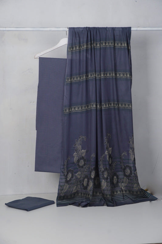 3PC  BANA DORA LAWN WITH NEW BANARSI JAQUARD PREMIUM QUALITY DUPATA (3BN00GY). METAL GRAY